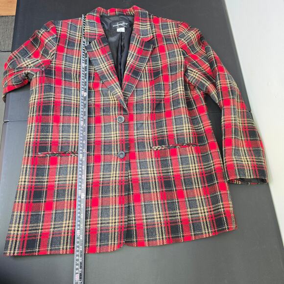 Vtg Requirements Wool Blazer Jacket Womens 14 Holiday Plaid Academia Preppy Lux - Picture 9 of 10